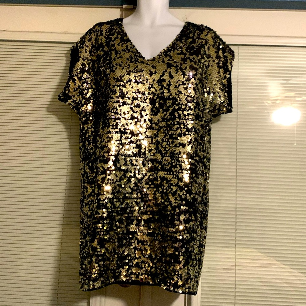 Boston Proper sequined disco shift party dress in L-XL